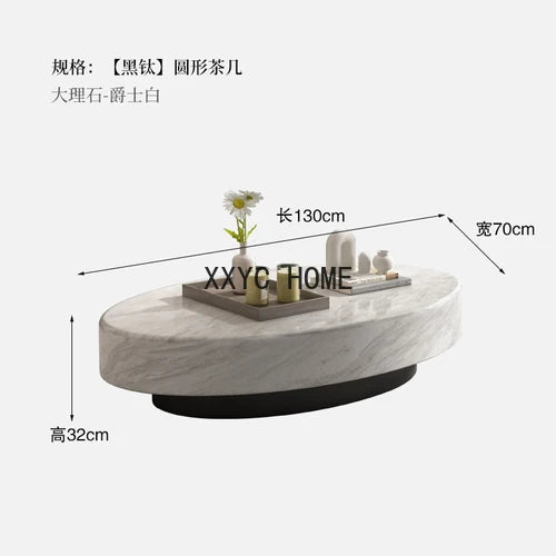 Italian minimalist oval tea table with a marble top