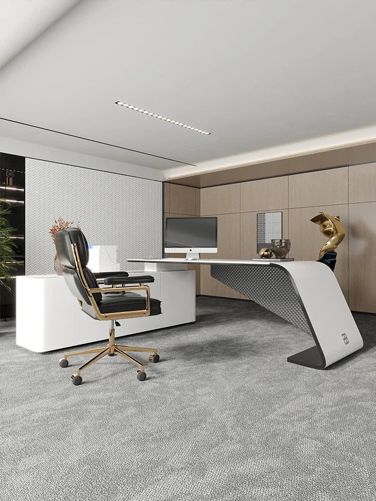 Italian minimalist designer rock slab desk workbench living room large computer