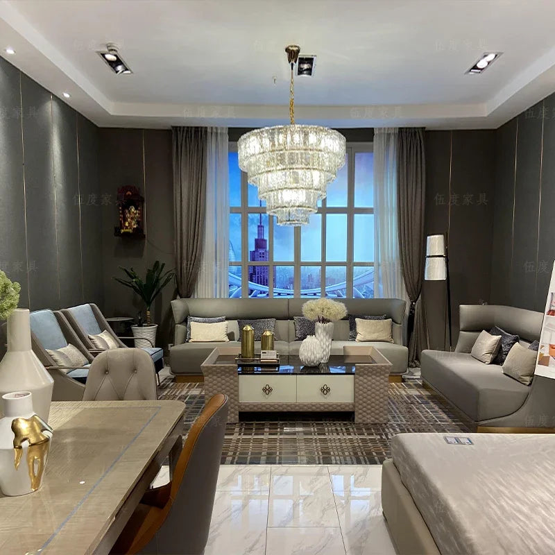 Leather sofa Italian minimalist layer cowhide sofa postmodern simple leather art big sofa combination