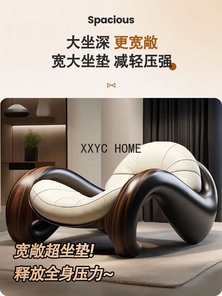 Italian minimalist leather reclining chair in single Ugyen wood