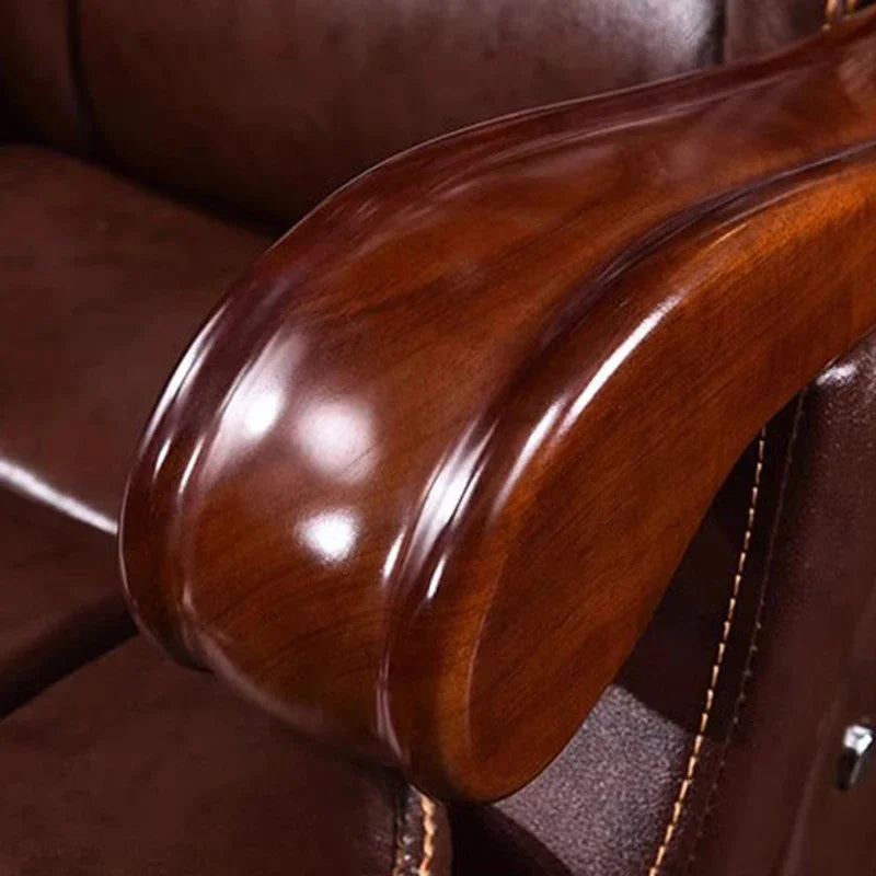 Swivel Office Chair Luxury Leather Solid Wood Legs Roller Stretch Executive Recliner Office Chair Boss Nordic Cadeiras Furniture