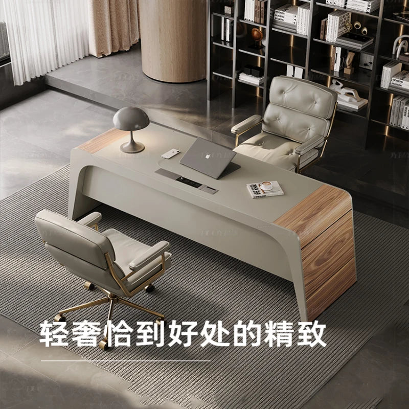 Villa designer high-end saddle leather living room desk light luxury modern study furniture set combination