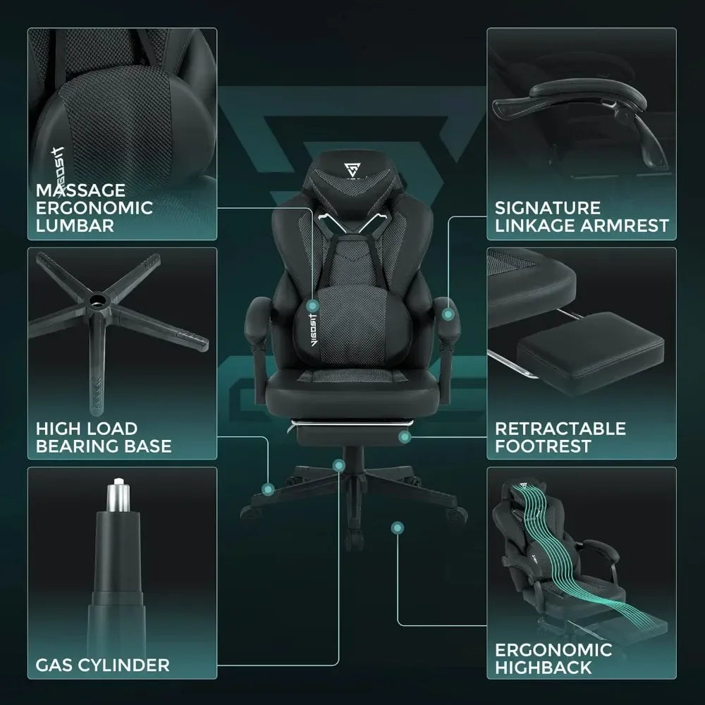Gaming Chair- Gaming Chair with Footrest, Mesh Gaming Chair for Heavy People, Ergonomic Reclining Gamer Computer Chair for Adult