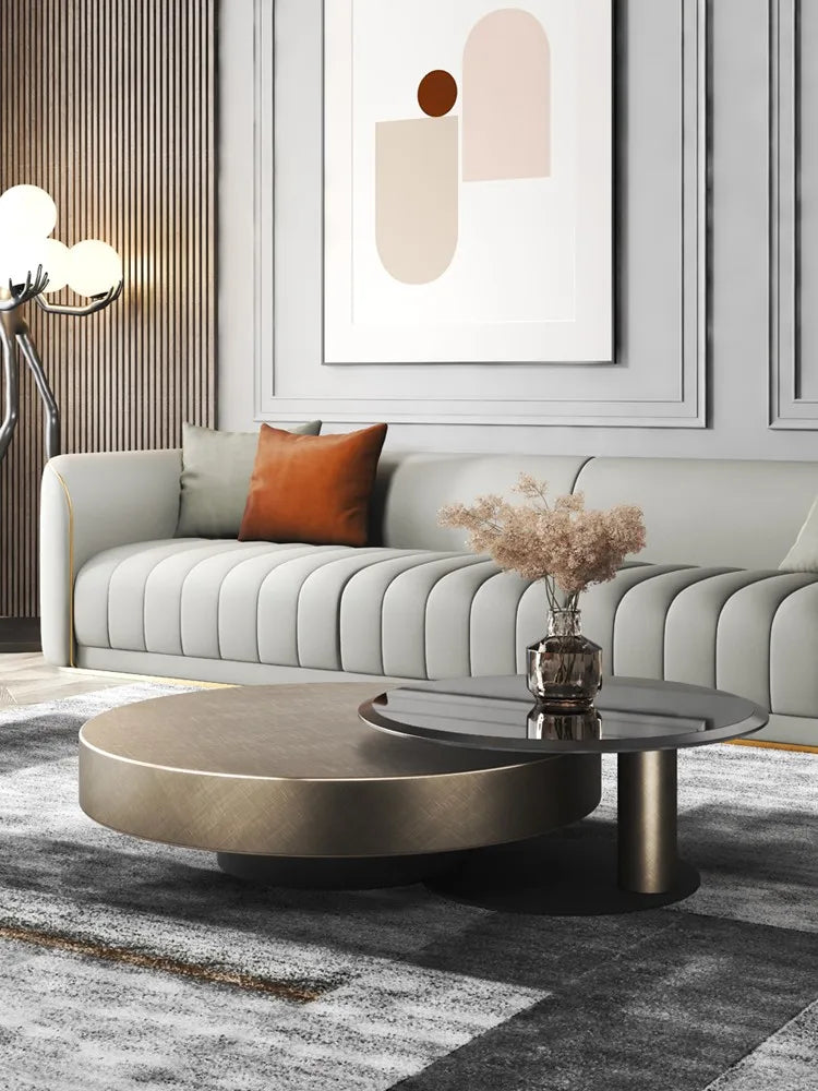 Italian Light Luxury Round Coffee Table – Minimalist Tempered Glass and Stainless Steel Design