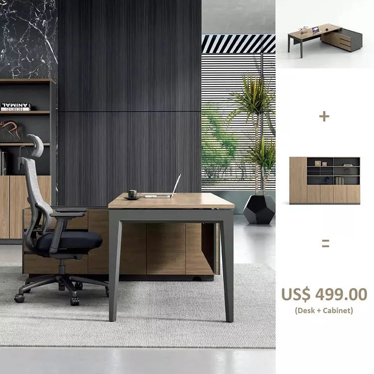 Extendable Modern Executive Office Desk With Bookcase Wooden Computer Office Desk