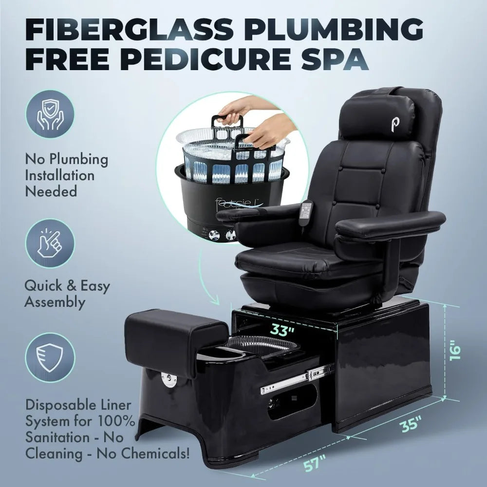 Pedicure Spa Featuring The Footsie Bath Tub, Swivel Chair That Reclines with Vibration Functions & Adjustable Footrest