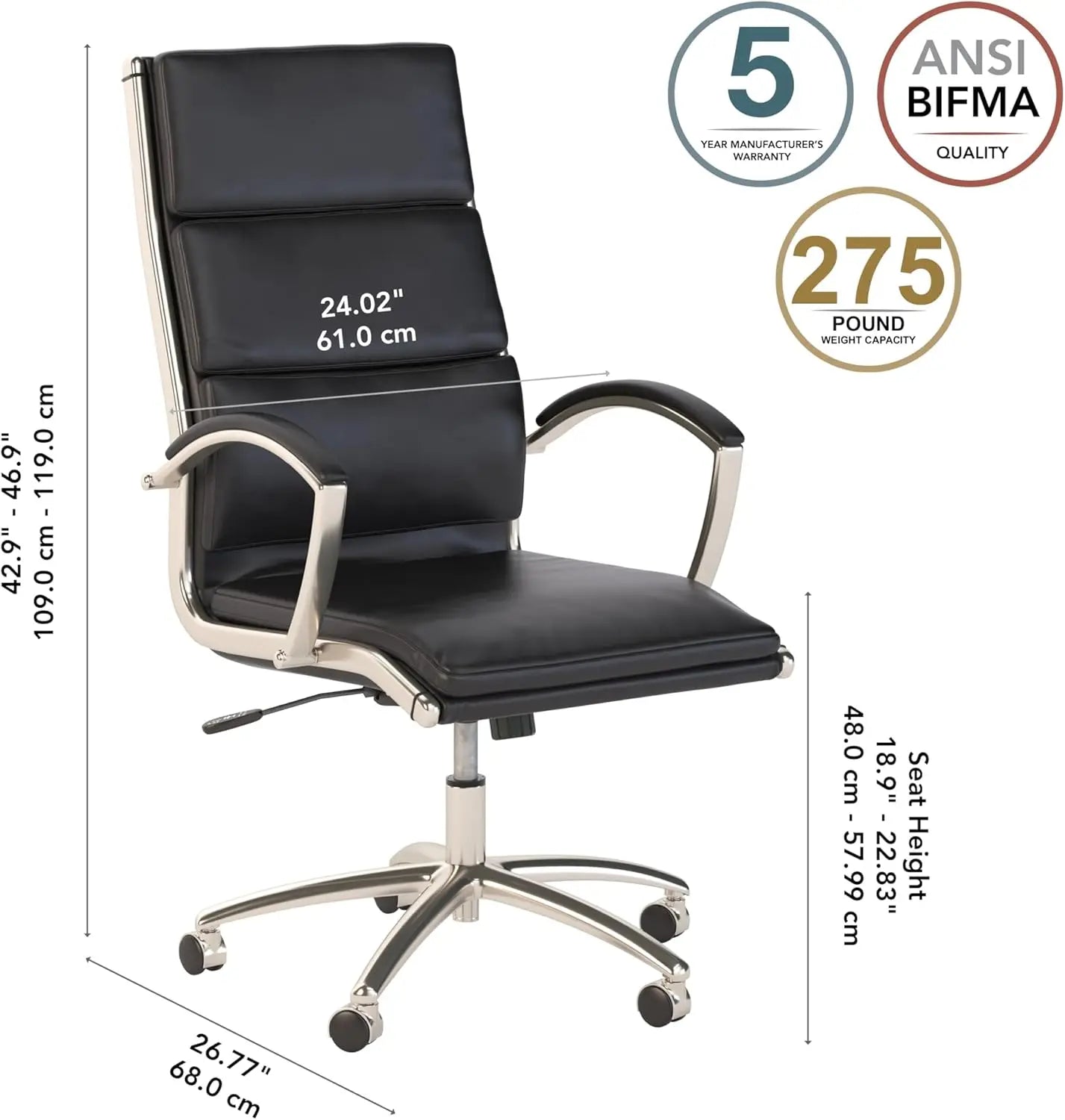 Modelo High Back Leather Executive Office Chair | Ergonomic Seating Solution for Personal Computer Workstation, Single Item