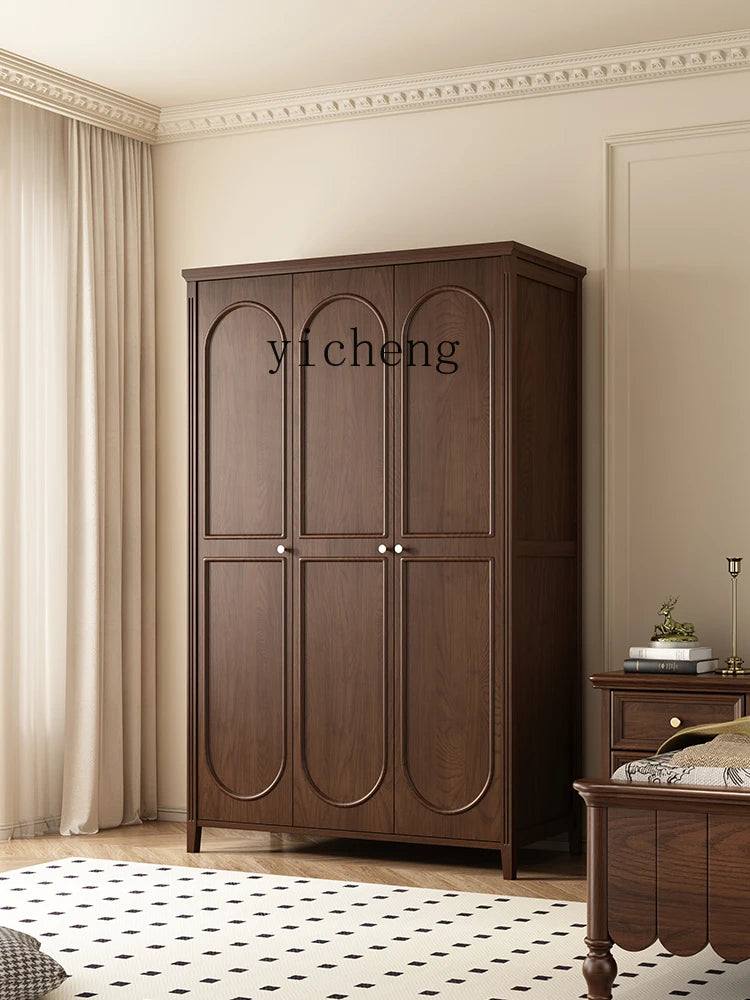 ZC Ash Solid Wood Antique Style Vintage Wardrobe Bedroom Storage Wardrobe