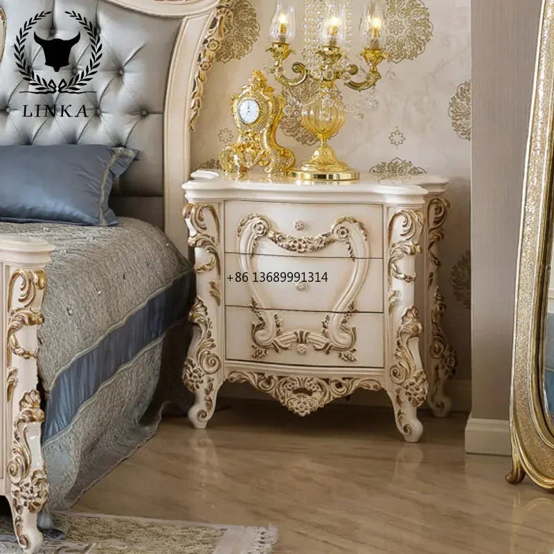 European-Style Custom-Made Solid Wood Upholstered Bed