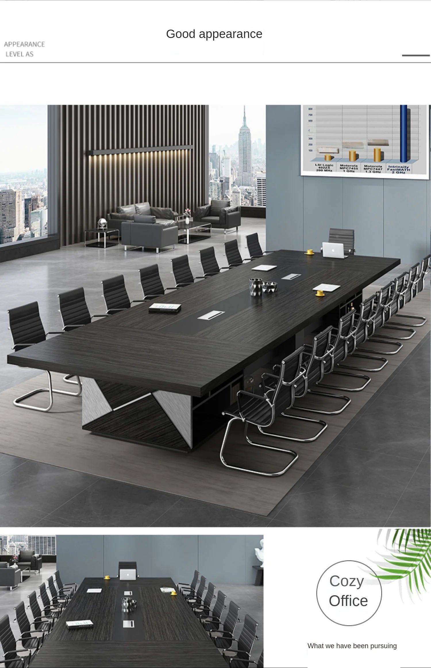 Modern Long Commercial  Conference Room Table & Chair Set