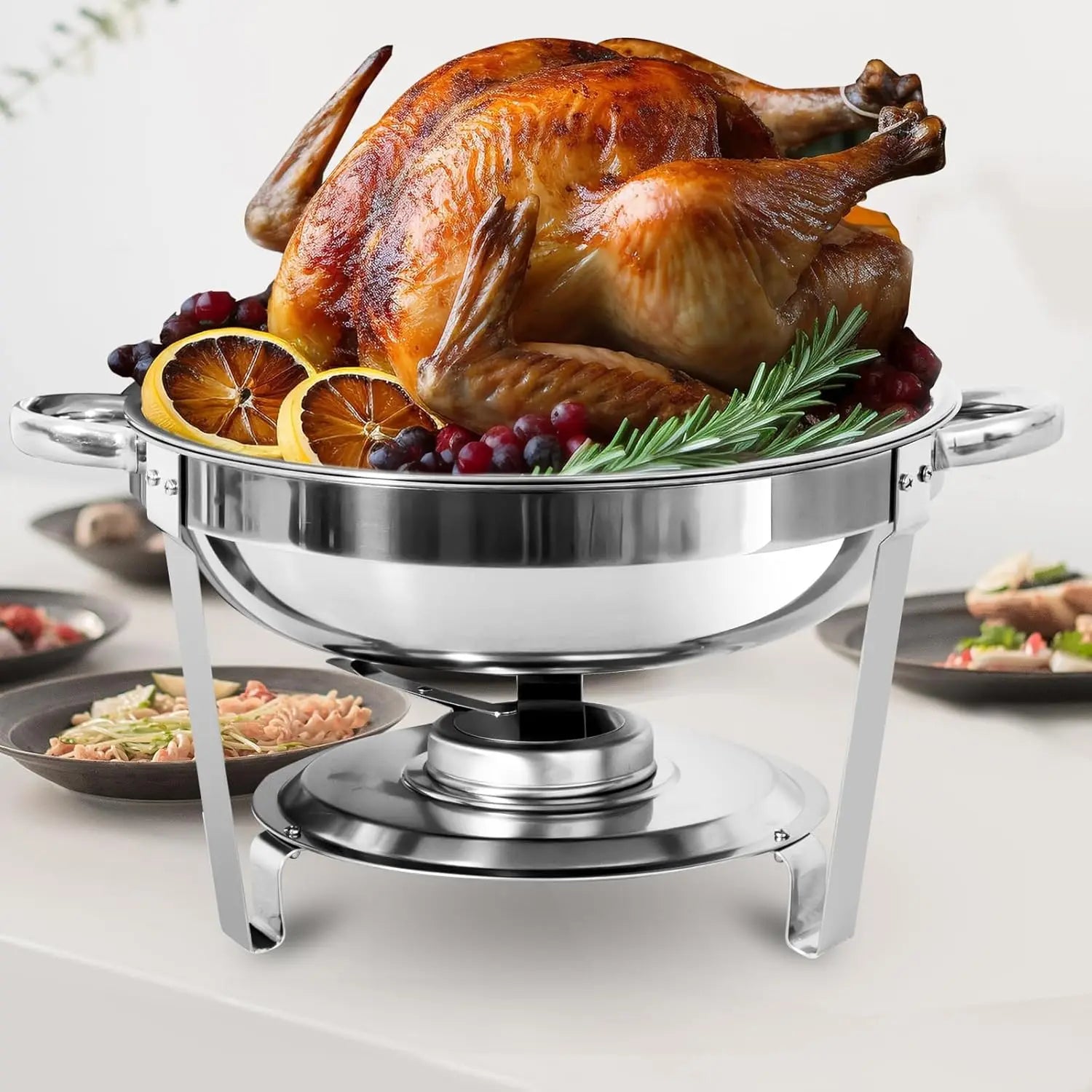 5QT Stainless Steel Round Chafing Dish Buffet Set – Includes Food & Water Trays for Catering
