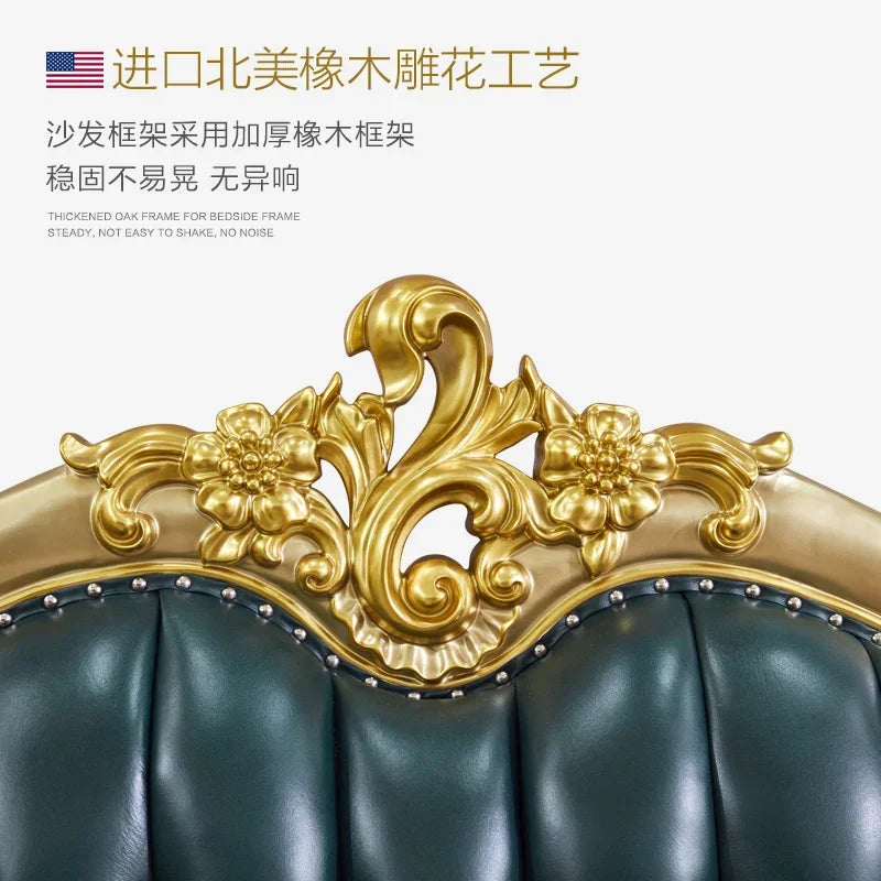 European Solid Wood 123 Sofa Set: Luxury American Villa Design with Leather Upholstery for Living Rooms.