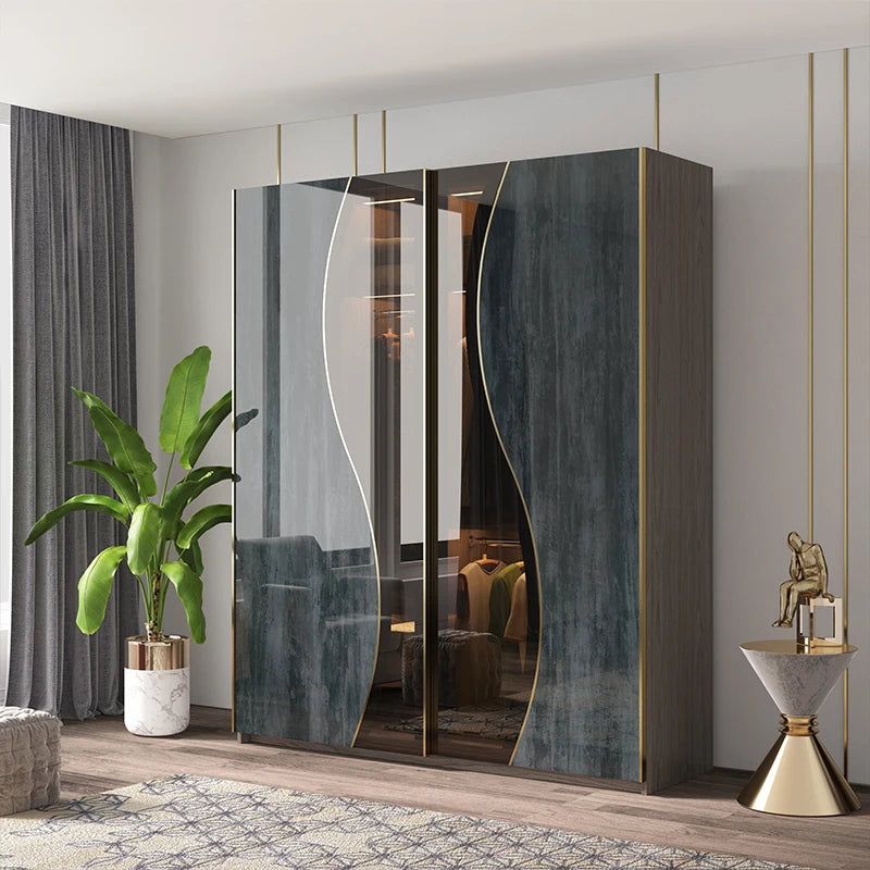 Luxury Sliding Door Wardrobe – Modern Glass, High Gloss, and Simple Storage Cabinet