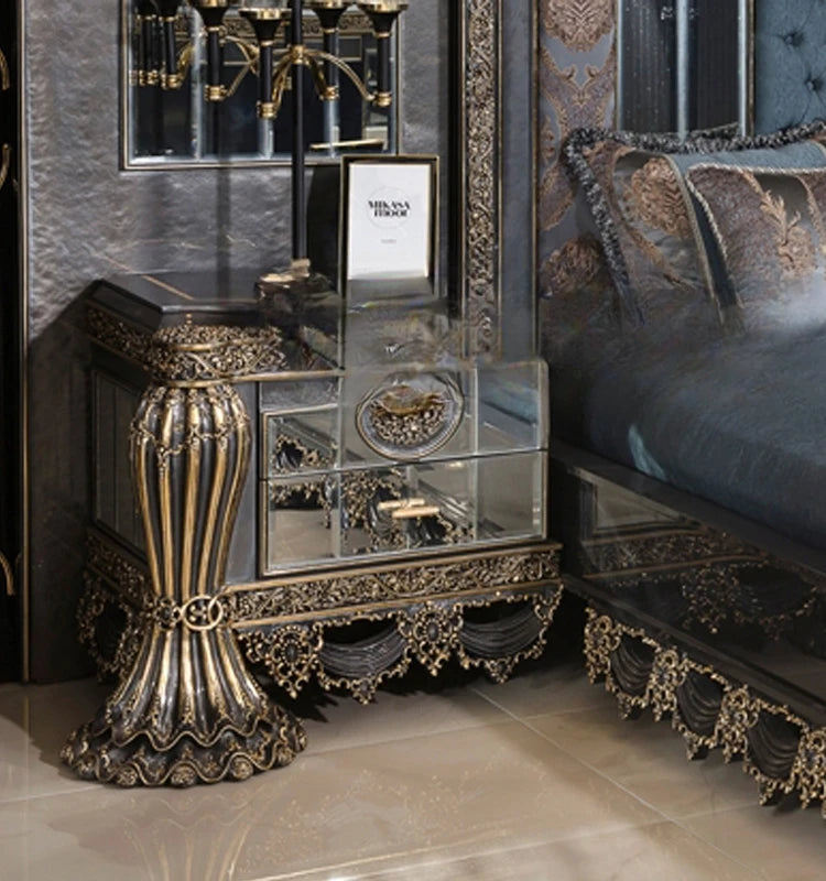 Italian Solid Wood Carved Bed – European Wedding Design, Large Backrest, Luxury Custom Double Bed