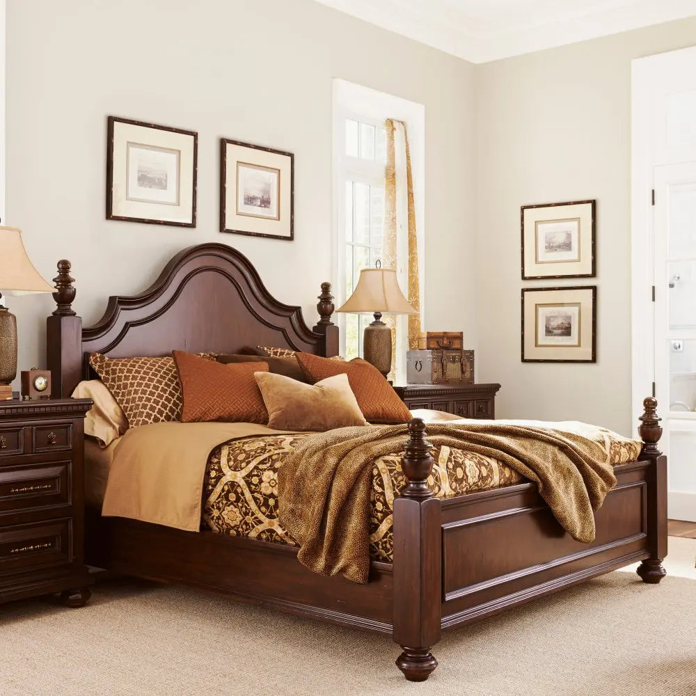 Retro solid wood double bed mosquito net rack Roman four-poster big bed master bedroom villa