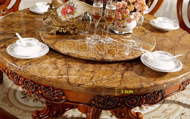 Antique Wooden Hand-Carved Royal Round Dining Table Set