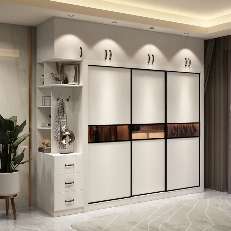 Simple Small Bedroom Wardrobe – Complete Furniture Set with Open Closets, Shoe Rack, and Wooden Storage
