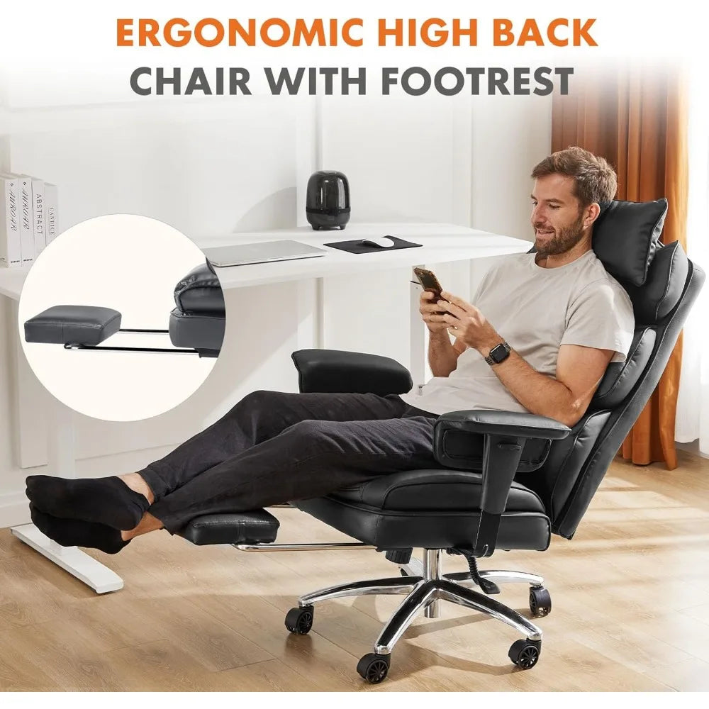 Office Chair, High Back Reclining with Footstool, Height Adjustable, PU Leather, Lumbar Support, Executive Task Chair