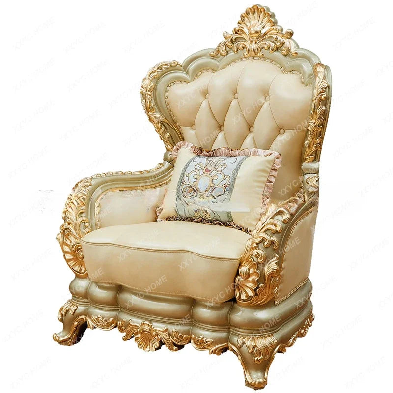 Furniture Leather Sofa Combination Living Room Double-Sided Solid Wood Carved Villa High-End Sofa home furniture