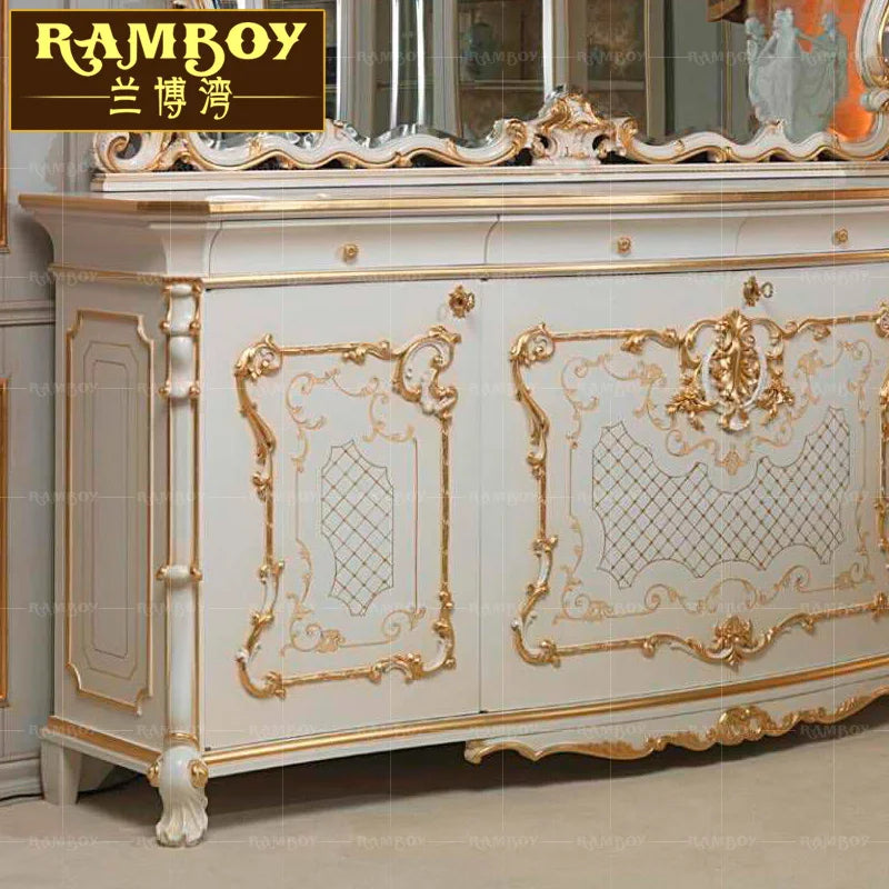European side cabinet French style white solid wood carved restaurant tea cabinet living room locker villa custom