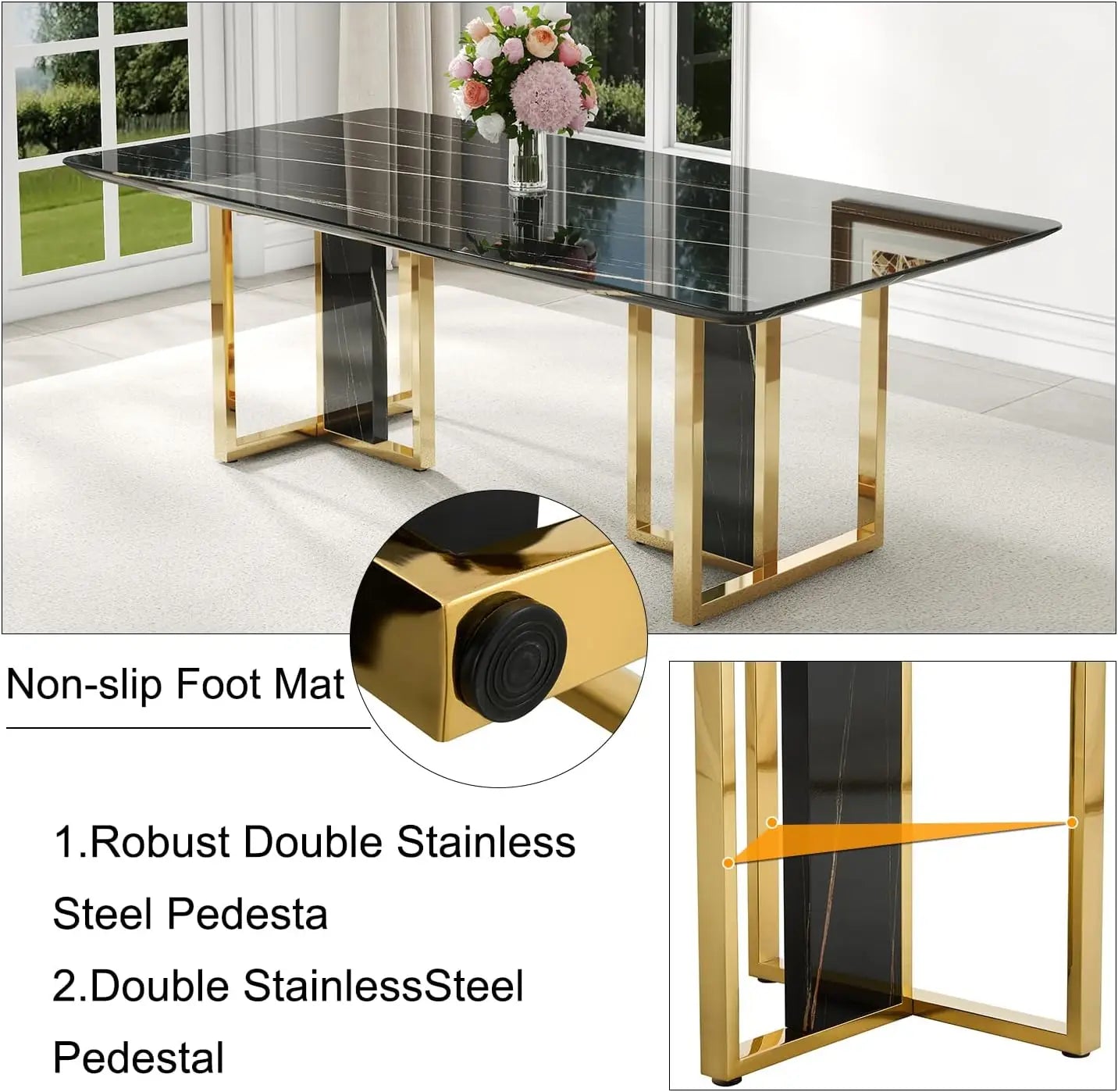 Luxury Dining Table Set with 1.8-inch Thick Faux Marble Table Top&8 Pu Leather Upholstered Chairs Ideal for Dining kicken Room