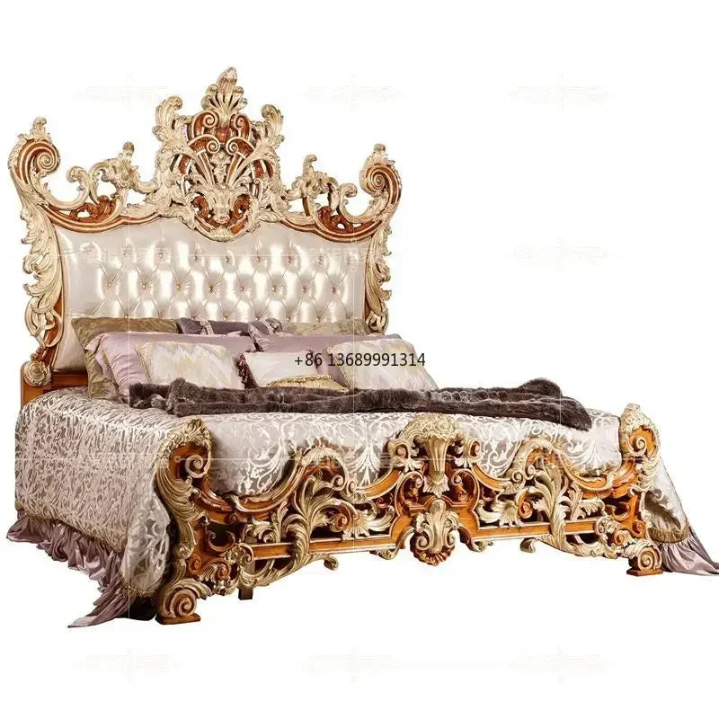 Custom Italian luxury double bed, 1.8m, in European style with intricate hand-carvings.