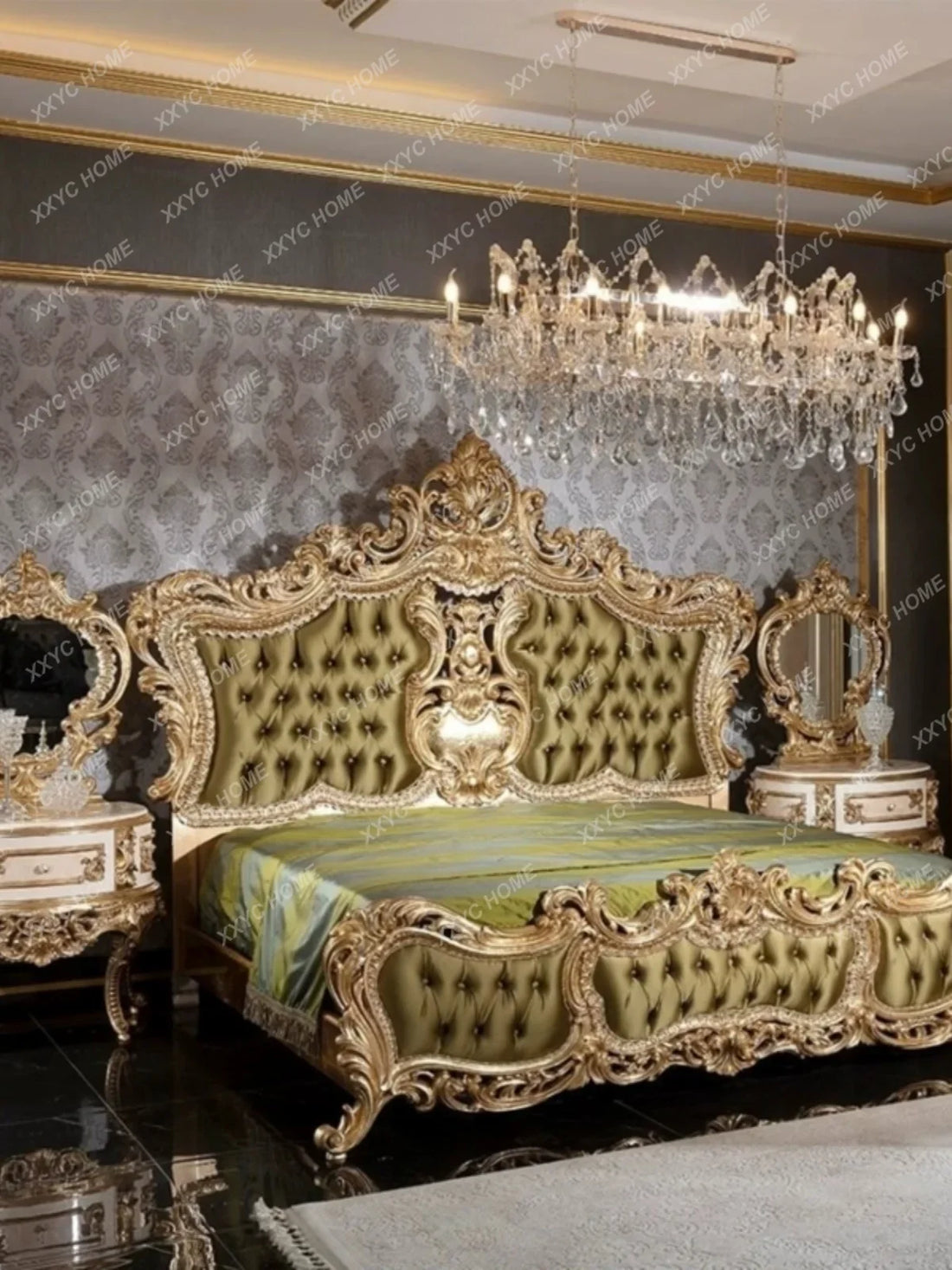 Princess Bed Solid Wood Bed Hand Carving Retro High-End Luxury French Court Princess Bed Bedroom Marriage Bed Double Bed