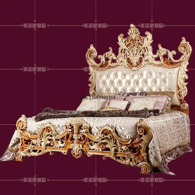 Custom Italian luxury double bed, 1.8m, in European style with intricate hand-carvings.