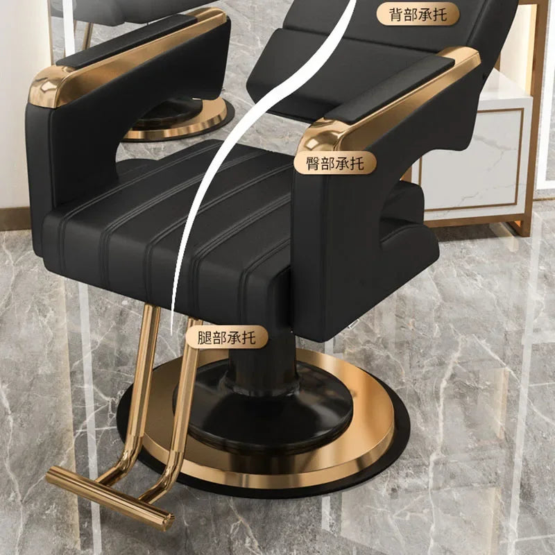 Aesthetic Barbers Armchair – Black & Gold Rotating Professional Hairdressing Chair, Stylist Pedicure Salon Furniture