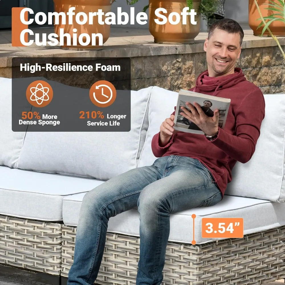 7-Piece Outdoor Patio Furniture Set: Modular Rattan Chairs, Sofa, and Coffee Table for Veranda, Balcony, or Poolside.