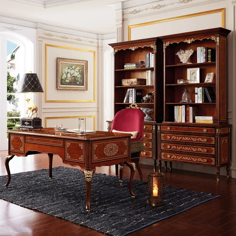 Luxury French Writing Desk & Chair Set – Solid Wood, British Alexander Style