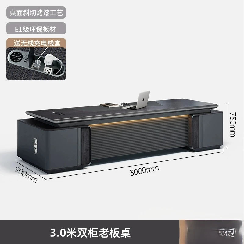 Boss Desk – High-End Manager’s Office Table, Simple Light Luxury Design, President & Supervisor Desk with Chair Combo