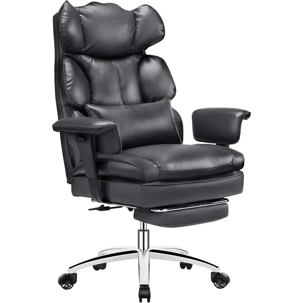 Office Chair, High Back Reclining with Footstool, Height Adjustable, PU Leather, Lumbar Support, Executive Task Chair