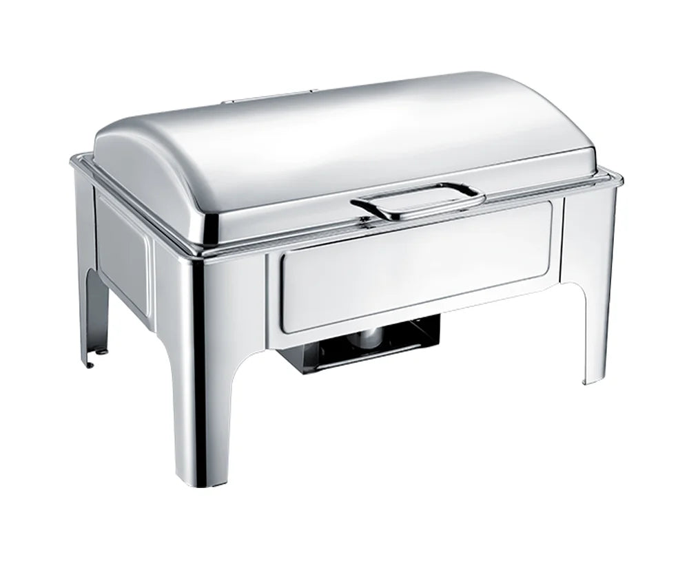 Electric Luxury Roll Top Round Food warmers Buffet Set Gold Chafing Dish with Glass Lid