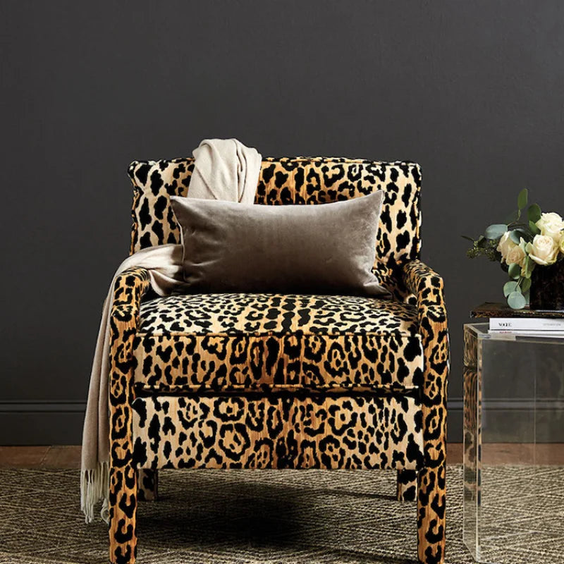 Retro luxury leopard print fabric leisure chair single sofa hotel villa furniture