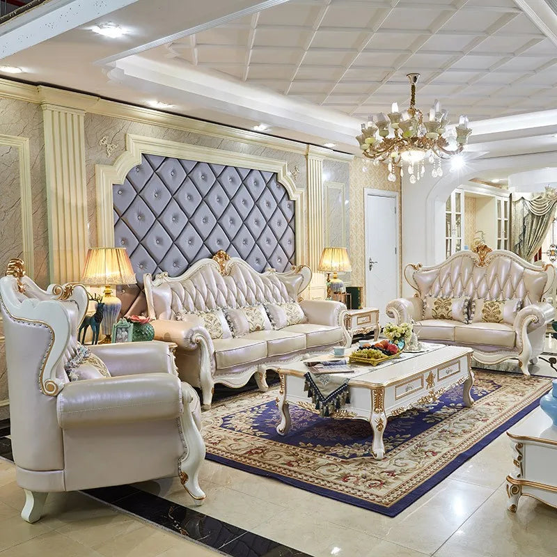 ProCARE High-end European Style Hand Carved Flower Sofa Living Room Sofa Luxury Furniture Sets