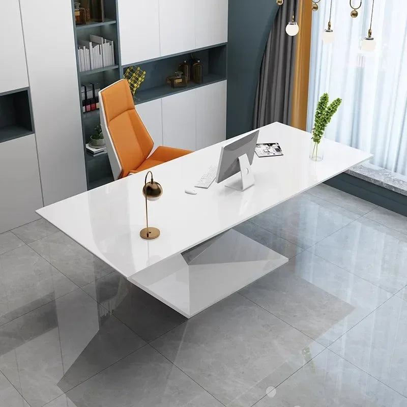 Modern White Office Desk – Height Adjustable with Organizer