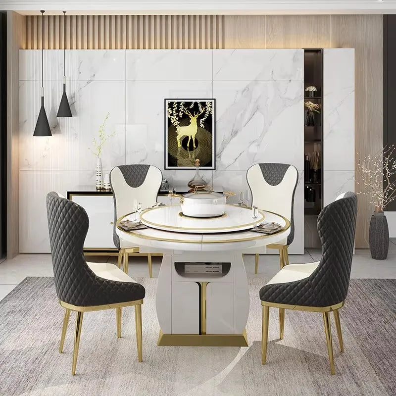 Luxury Expandable Tempered Glass Storage Induction Cooker Round Rectangle Dining Table Set