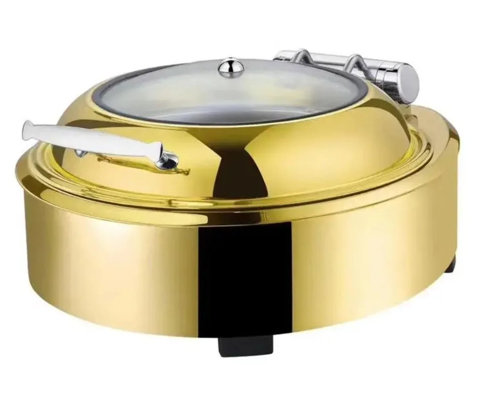 Copper buffet stove round electric chafing dish heat hydraulic pressure induction chauff plat chafing dish with glass lid 2 - 99