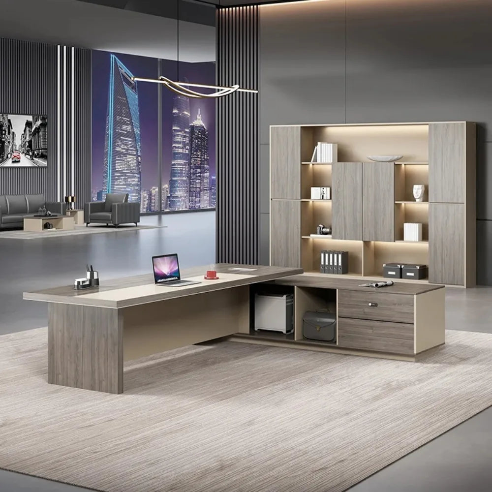 Wooden Office Desk Modern Computer Drawers Writing Storage Executive Console L Shaped Desktops Mesa De Escritorio Furniture