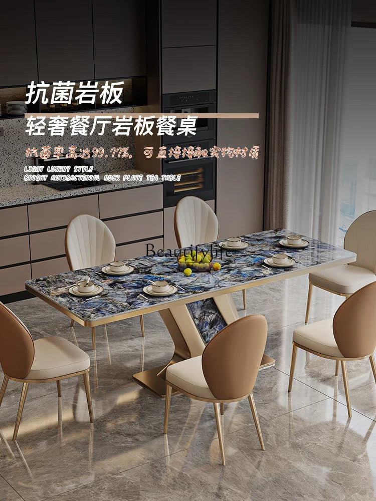 Light Luxury Stone Plate Dining Table High-End Bright Stone Plate Modern Minimalist Rectangular Dining Table