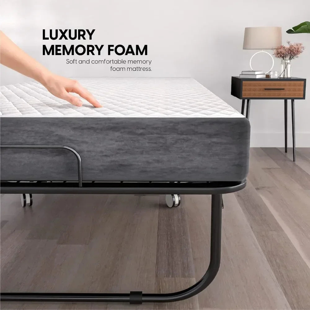 Folding Bed with 5-inch Memory Foam Mattress – Portable, 75x31 Size, for Guests