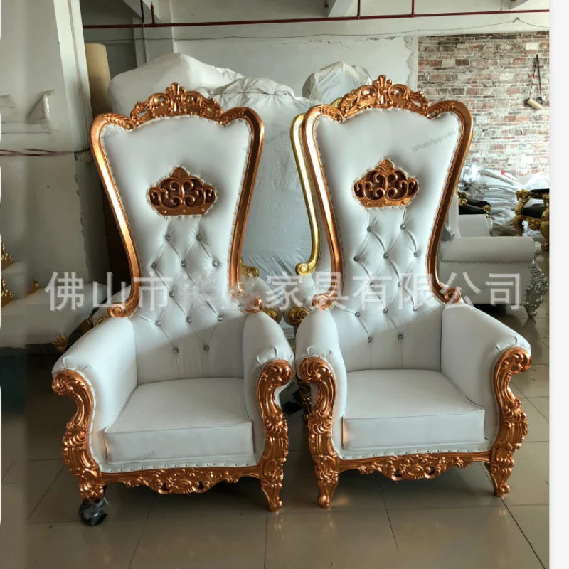 Hotel lobby solid wood European style chairs, high-end image chairs, classical high back wedding chairs, sofa chairs