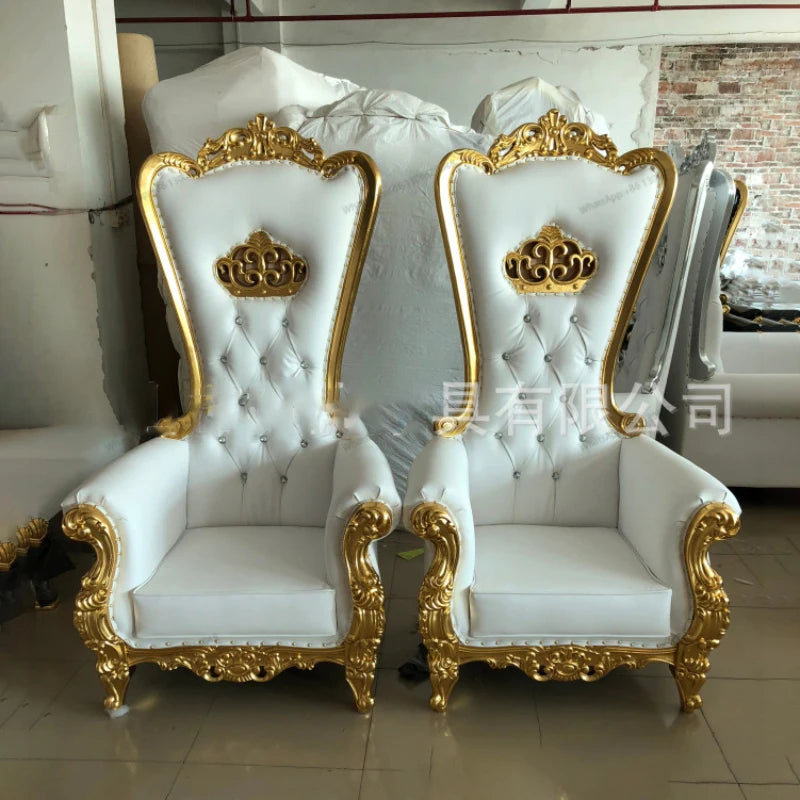 Hotel lobby solid wood European style chairs, high-end image chairs, classical high back wedding chairs, sofa chairs