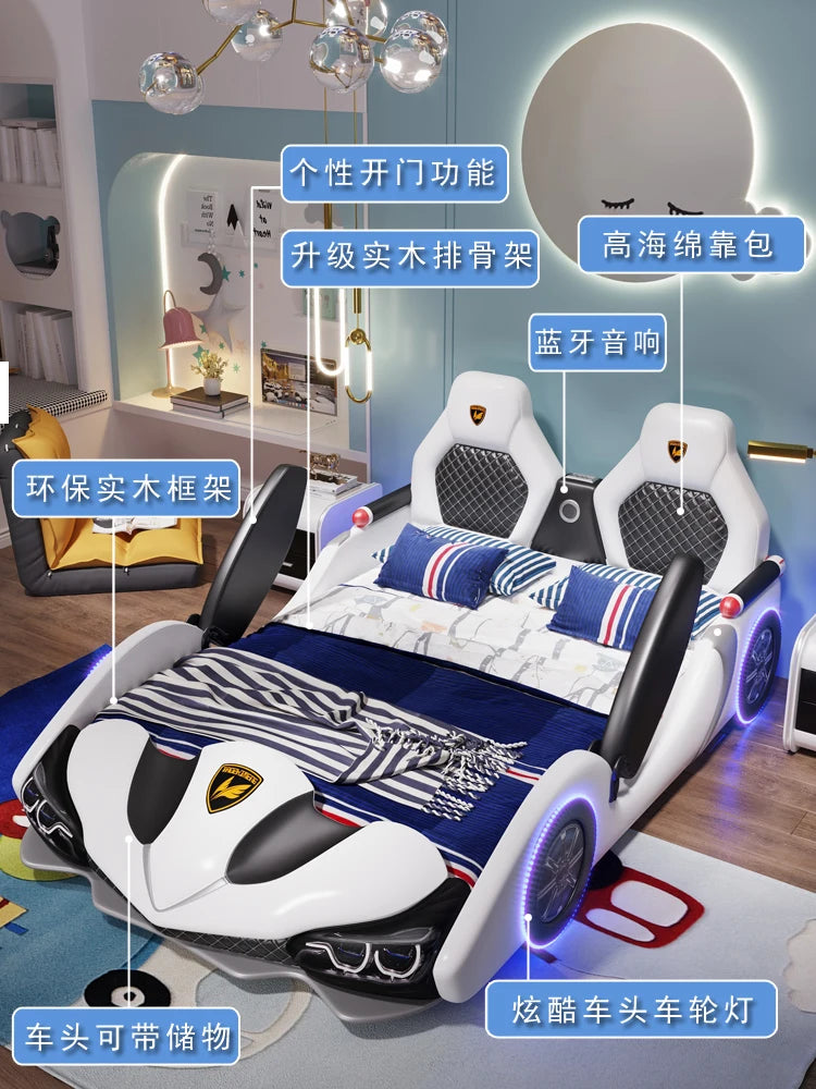 Creative Cartoon Car Bed for Kids – 1.8m for Boys and 1.5m Princess Leather Bed