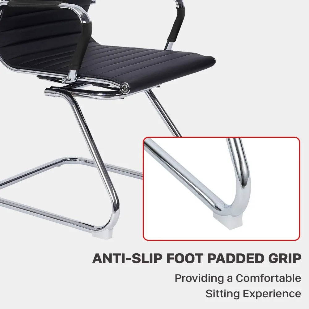 Office Guest Chair Meeting Room Chair Leather Reception Chair without Wheel with Sled Base for Waiting Room Conference
