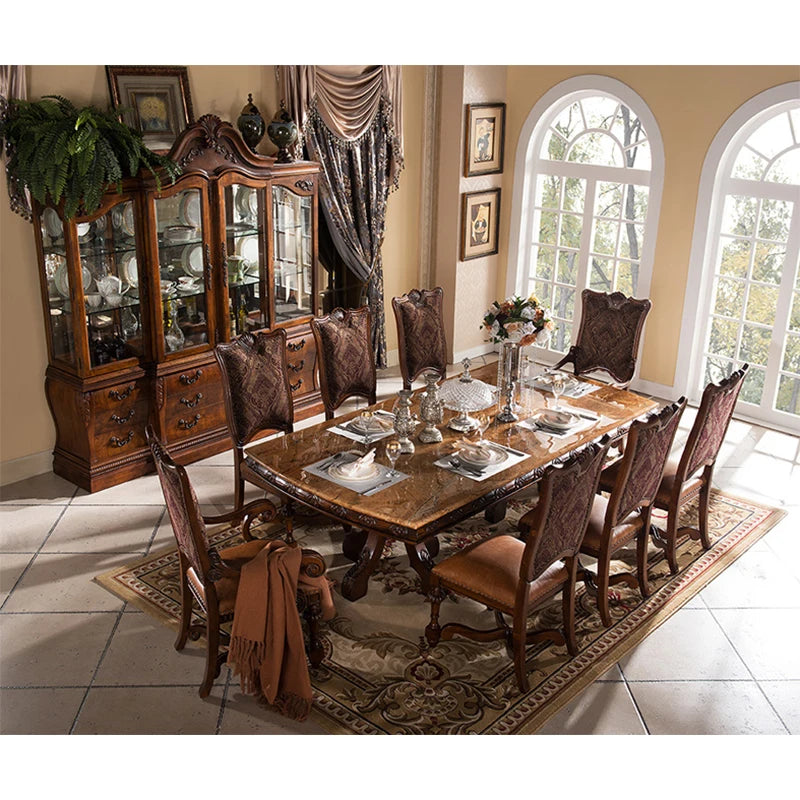 High-Quality Antique European Dining Table Set—French and Italian Hand-Carved Marble