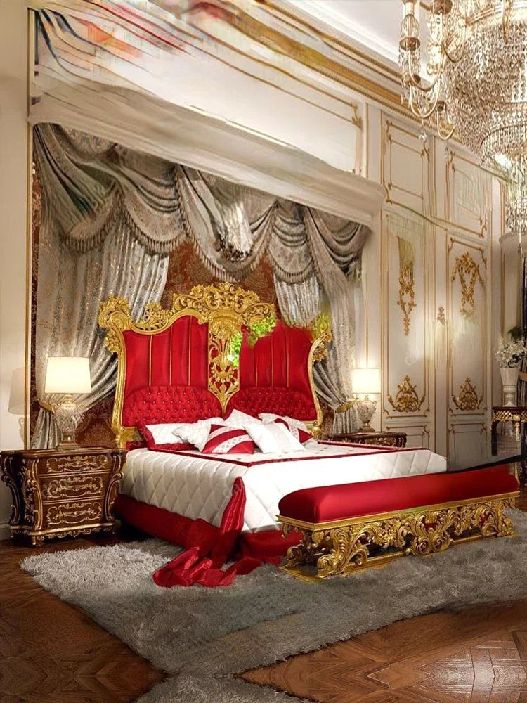 Carved Double Bed Villa Bedroom Set