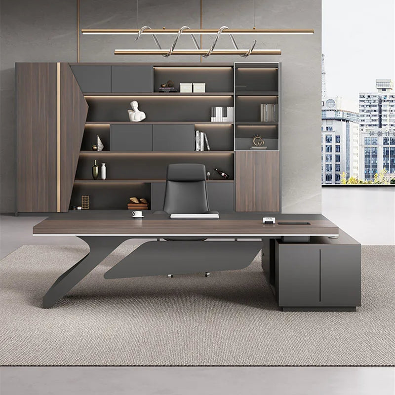 Luxury Mid-Century Black L-Shaped Executive Desk