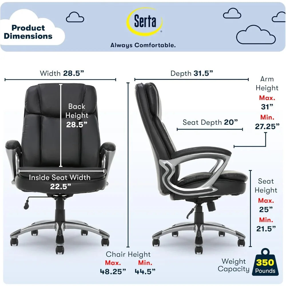Serta Fairbanks Big and Tall High Back Executive Office Ergonomic Gaming Computer Chair with Layered Body Pillows